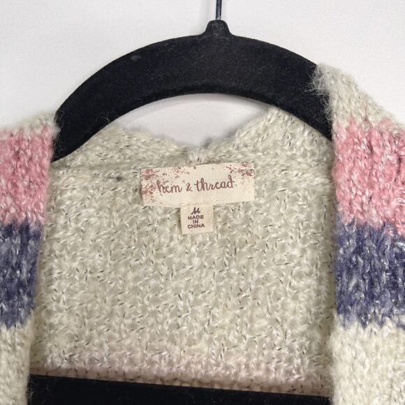 New Hem & Thread M Blue Pink Gray Colorblock Stripe Long Length Cardigan Sweater - Picture 7 of 10